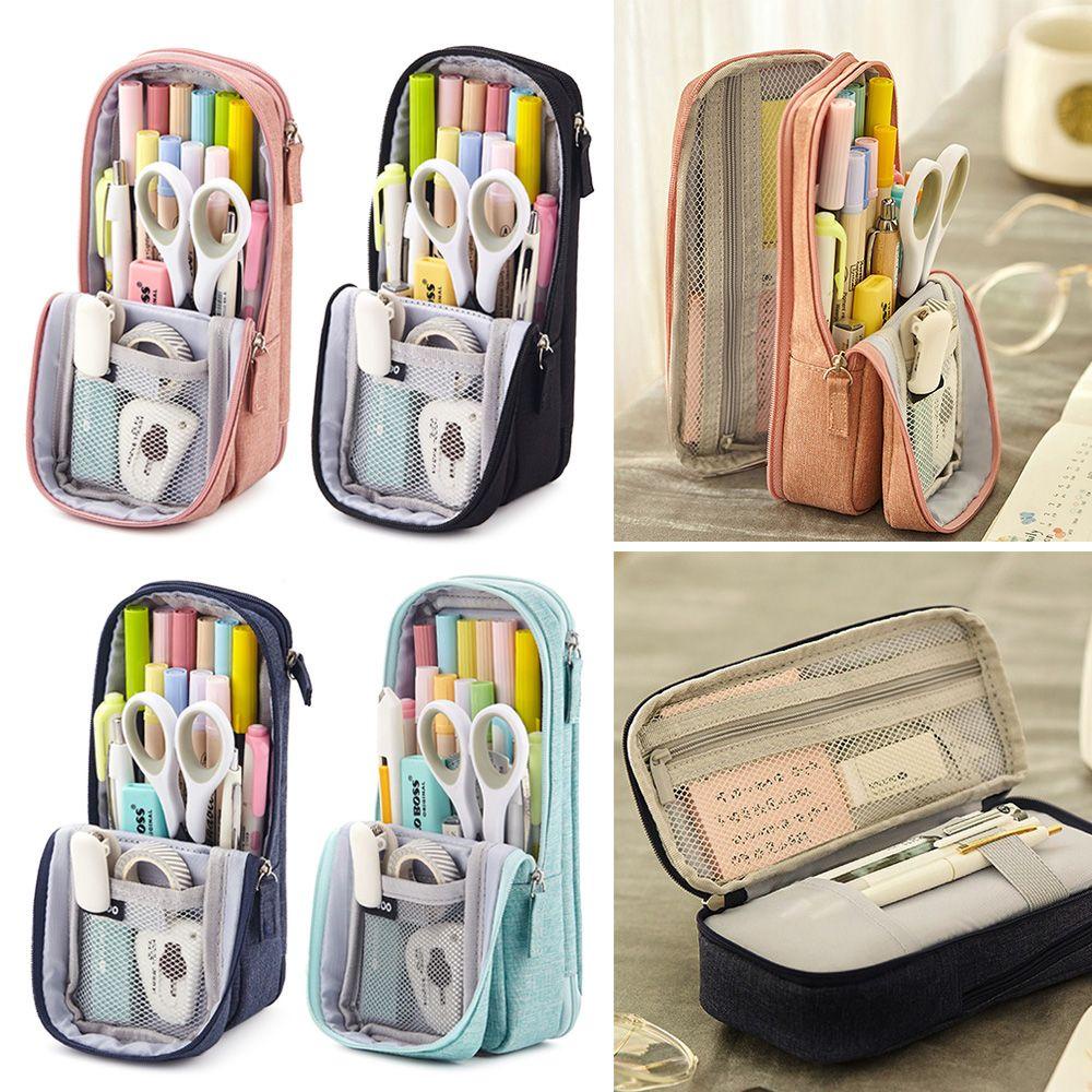 Túi Đựng Bút Bằng Vải Canvas Màu Cầu Vồng Sức Chứa Lớn Có Thể Gấp Gọn Tiện Dụng