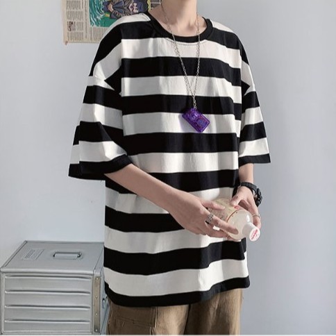 Áo Thun Tay Ngắn Kẻ Sọc Ngang Trẻ Trung Cho Nam Và Nữ | BigBuy360 - bigbuy360.vn