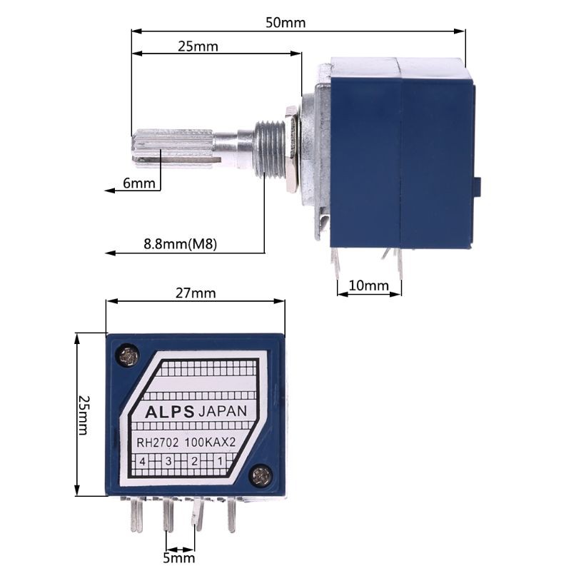 Chiết áp trục có răng cưa 8 pin 6mm chính xác loại A100K 100K