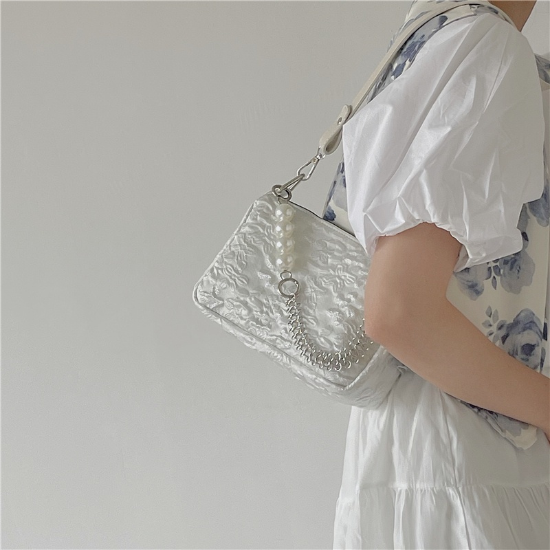 Túi đeo vai thiết kế nhỏ gọn thiết kế mới 2021 họa tiết hoa jacquard đính ngọc trai ngọt ngào cho nữ