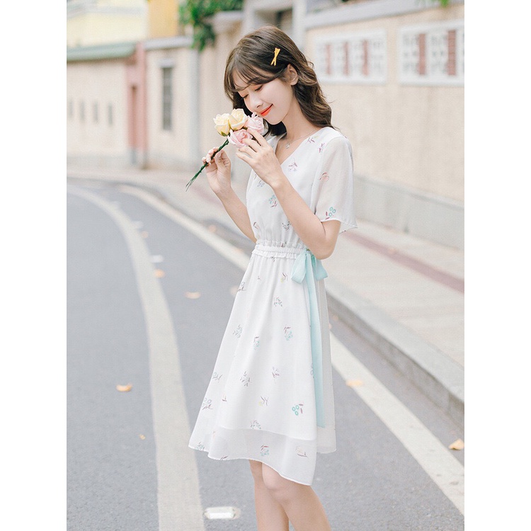 Váy Voan Hoa Ngắn Tay Mùa Hè 💥 Mẫu Mới 2021 💥 Kèm Dây Thắt Eo Nhẹ Nhàng, Ngọt Ngào. | BigBuy360 - bigbuy360.vn