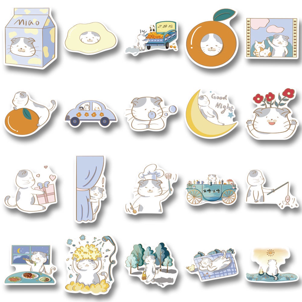 Bộ 40 Miếng Dán Trang Trí Điện Thoại/Máy Tính Hình Chú Mèo Mập Vui Nhộn Dễ Thương