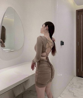 Đầm body dún đan dây lưng