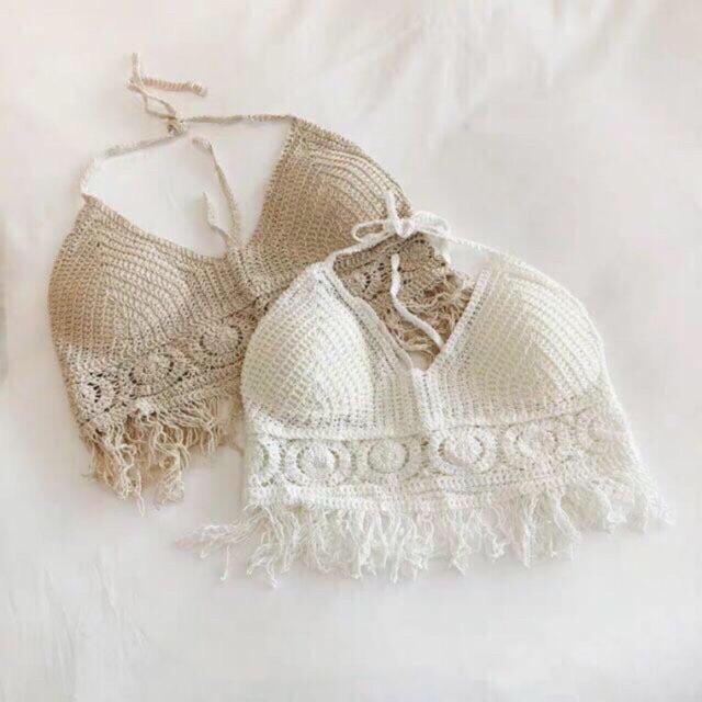 Áo bra đan móc kiểu tua rua gấu  401#