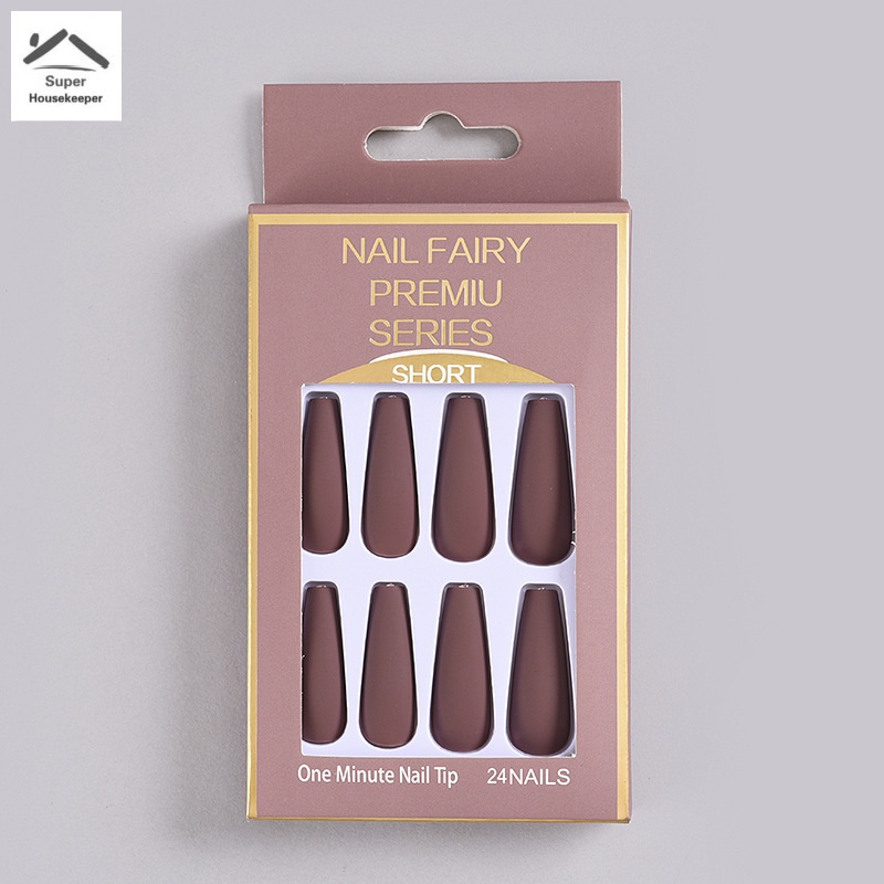 Set 24 móng tay giả màu trơn bằng nhựa resin siêu dài kèm gel phủ cho nữ