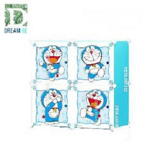 Tủ nhựa ghép thông minh giá rẻ 4 ô màu xanh dương họa tiết Doremon