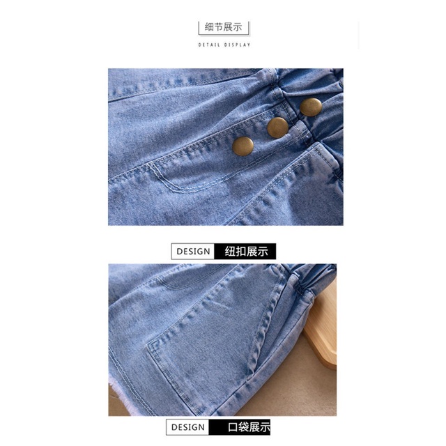 Bộ Đồ Thời Trang 2 Món Áo Thun Mềm In Hoạt Hình Phối Quần Short Jean Dễ Thương Cho Bé Gái