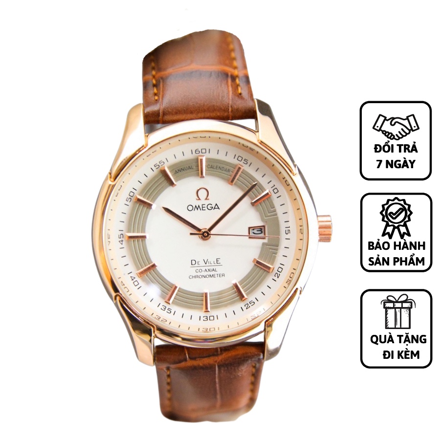 (Bảo Hành 12 Tháng) Đồng hồ Nam Ome-ga Cao Cấp Chính Hãng, Đồng Hồ Nam Dây Da máy pin-Size 40mm-Tặng Pin Dự Phòng