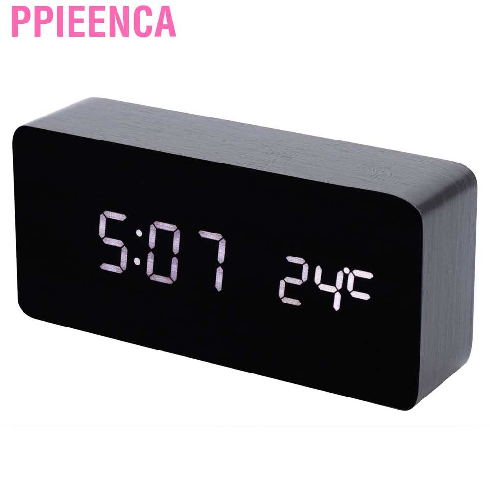 Đồng Hồ Báo Thức Kỹ Thuật Số Có Đèn Led Điều Khiển Bằng Giọng Nói Màu Trắng Đen