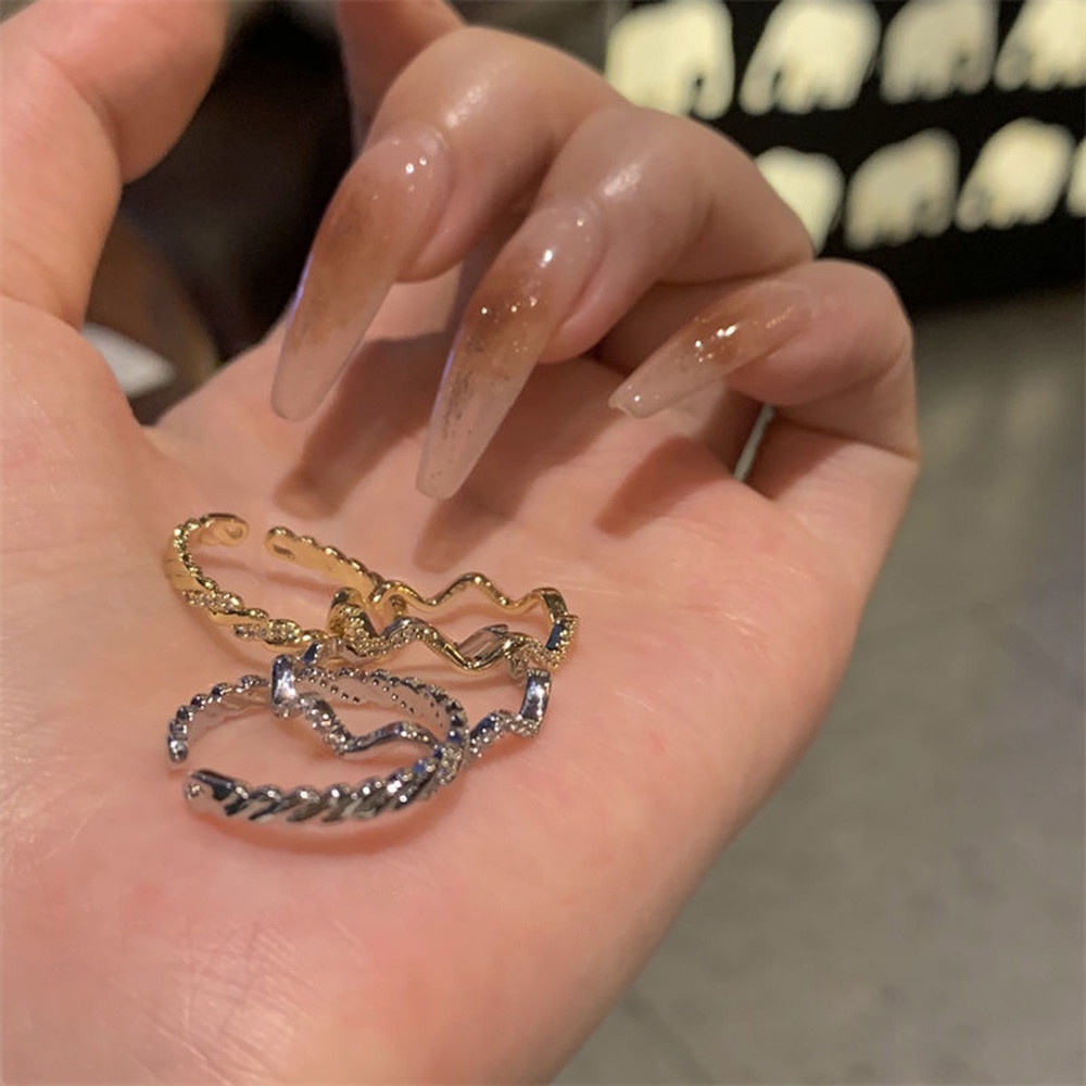 【COD】Set 2 Nhẫn Thiết Kế Hình Sóng Thời Trang Có Thể Điều Chỉnh Cho Nữ