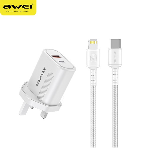 Combo Củ Sạc AWEI PD6 Sạc Siêu Nhanh PD&amp;QC3.0 20W Và Dây Cáp Lightning