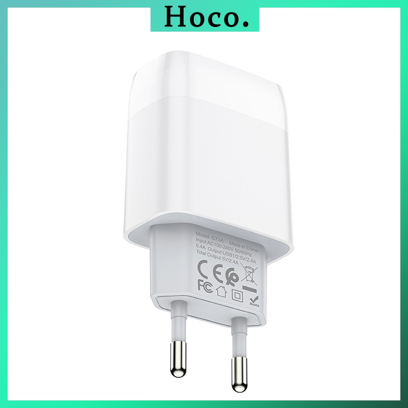 Củ Sạc NHANH 2 CỔNG Cốc Sạc HOCO C73 Phích Cắm EU Cục Sạc Cho OPPO iPhone iPad Samsung Xiaomi Redmi Huawei