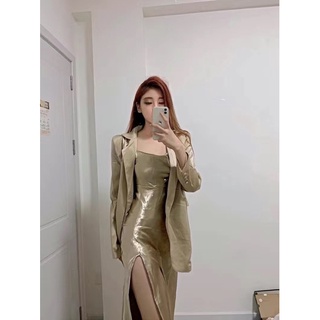 Đầm 2 Dây Vải Phi Lụa Bóng Xẻ Đùi Quyến Rũ