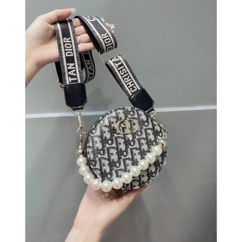 Túi xách nữ cốp tròn dior phối quai ngọc