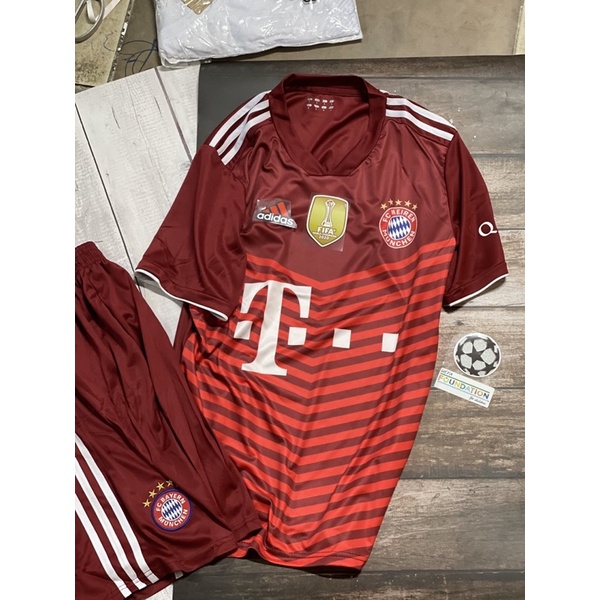 Set Bộ quần áo bóng đá vải thun thái clb bayern munchen sân nhà màu đỏ 2021 2022