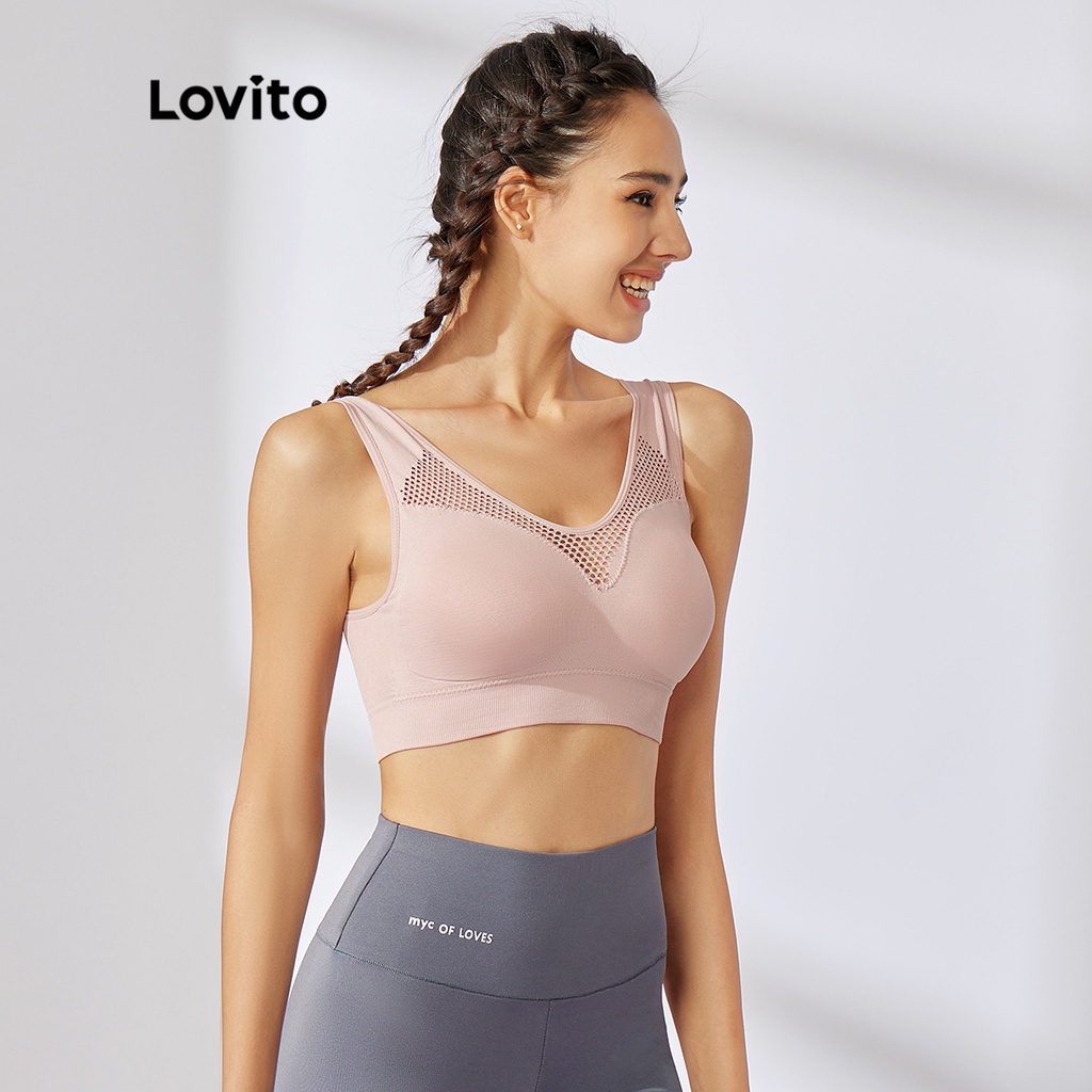 Áo Ngực Thể Thao Yoga Lovito Thoáng Khí Chống Đá Mồ Hôi L31ED058 (Màu Hồng / Xanh Nhạt / Đen)