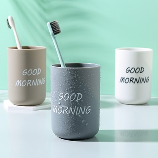 sp445 Cốc nhựa đánh răng, đựng bàn chải in chữ Good Morning