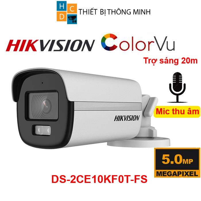 Camera Hikvision 5mp/2K+ có màu ban đêm DS-2CE10KF0T-FS đèn trợ sáng 20m tích hợp mic vỏ kim loại