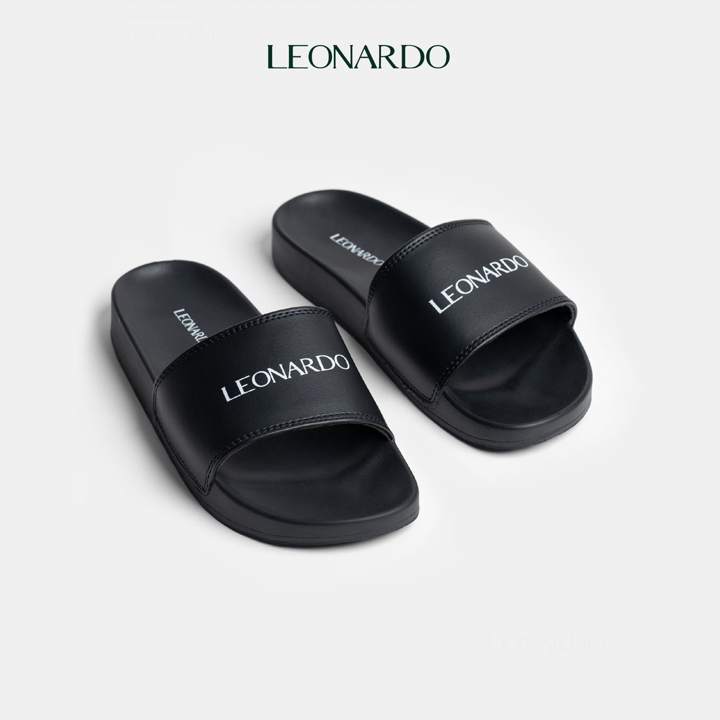 Dép nam nữ quai ngang đế cao su Leo Black Slides thương hiệu Leonardo