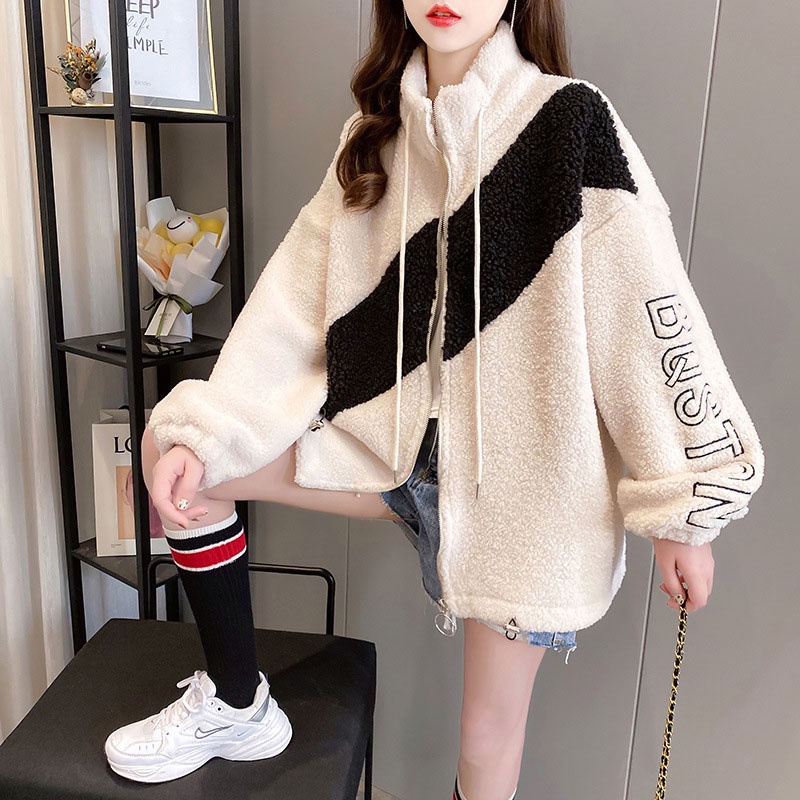 Áo khoác YEYA vải dày dáng rộng có khóa kéo thời trang cho nữ