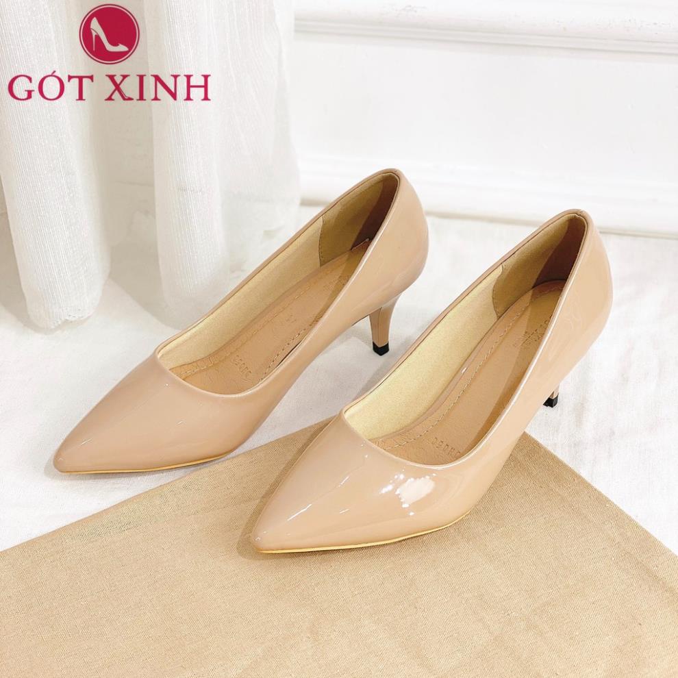 Giày cao gót nữ 5cm và 9cm GÓT XINH G16 màu kem da cao cấp đế ,