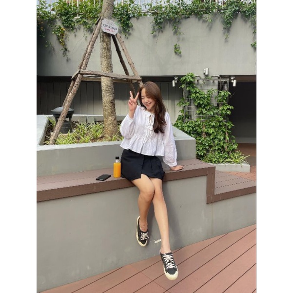 Sét áo babydoll buộc dây kèm chân váy tiểu thư xinh