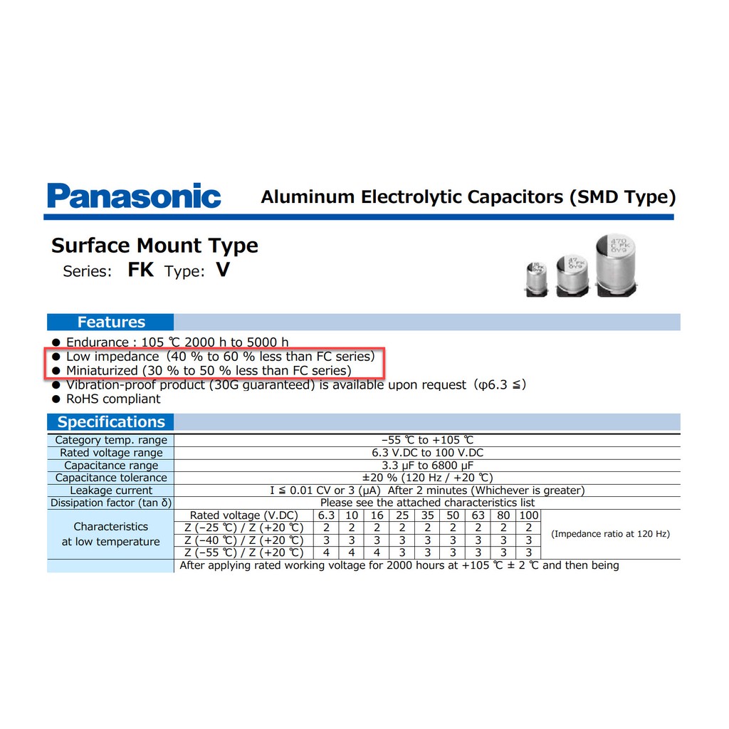 Tụ điện nhôm Panasonic FK 10uF 35V 100 PCS