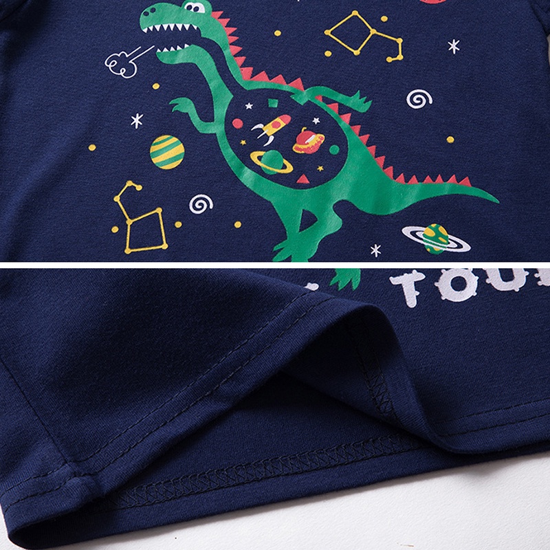 LJMOFA KIDS Áo Thun Cotton Tay Dài Cổ Tròn In Họa Tiết Khủng Long Hoạt Hình Cho Bé Trai Và Gái 2-6 Tuổi