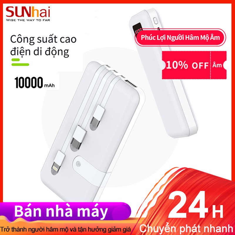 Pin sạc dự phòng di động S16 10000mAh sạc nhanh gọn có màn hình điện tử cáp sạc đỡ giá đỡ đhợp cho Android iOS iPhone