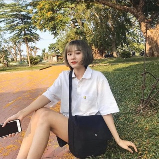Túi đeo chéo Canvas đen - be (ảnh thật)