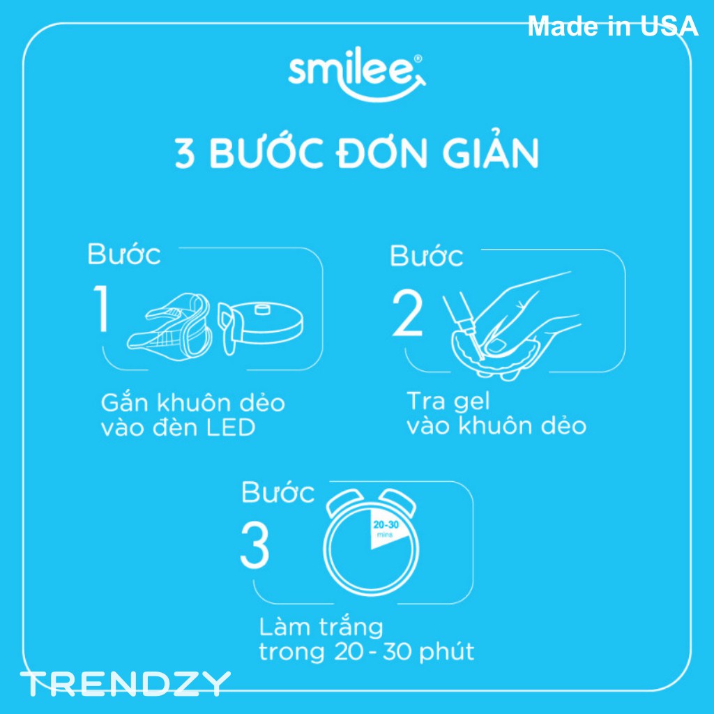 Smilee - Bộ kit tẩy trắng răng tại nhà, Made in USA, ISO 22716 - 2007 | Làm trắng răng 3-6 tone sau 7 ngày