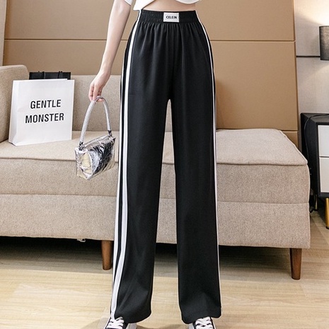 Quần Thể Thao Lưng Cao Ống Rộng Kẻ Sọc Trắng Đen Size S Đến XL Cho Nữ