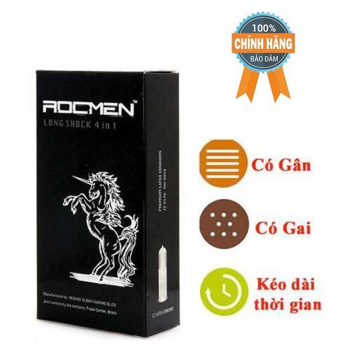 Bao cao su gai - Rocmen Longshock kéo dài thời gian chống xuất tinh sớm- bcs gân gai - Chính Hãng Hộp 12c, 3c