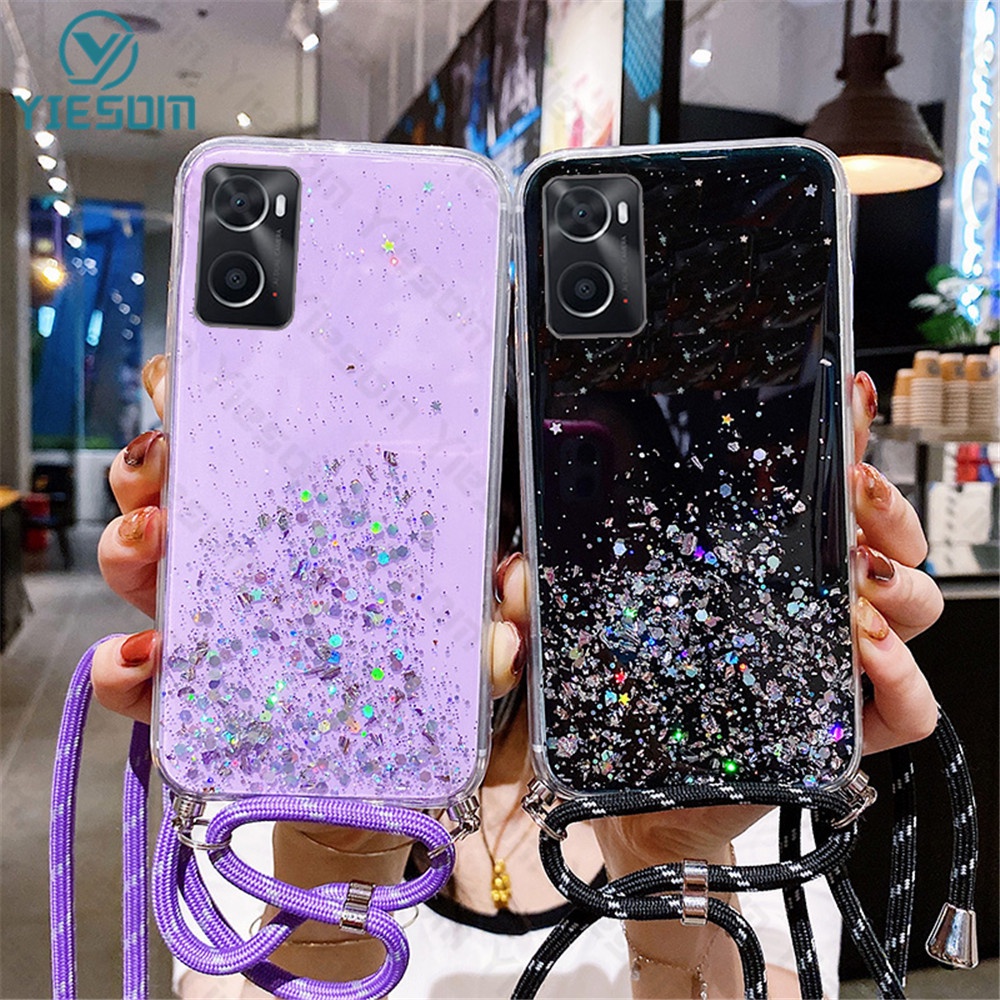 Ốp Điện Thoại Silicon Mềm Trong Suốt Sang Trọng Có Dây Đeo Cổ Cho Oppo A76 A95 A74 A94 A93 A54 4G A16 A16K A15 A15S A53 A33 2020 F19 F17 Pro