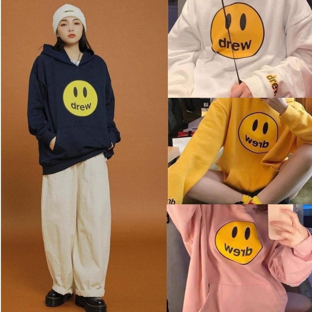 Áo hoodie nỉ nữ áo nỉ có mũ in hình mặt cười chữ DREW form dáng rộng unisex nam nữ mặc được Xưởng Sỉ Nguyễn Hoa