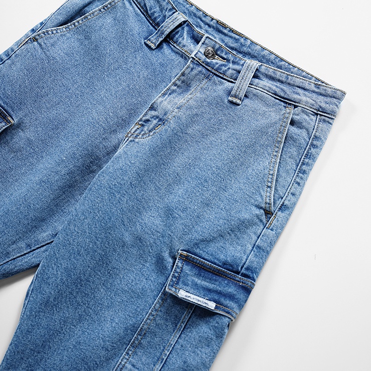 OWL BRAND ® CARGO RELAX JEANS - Quần jeans nam, dài túi hộp ống rộng / Xanh - OWL111021