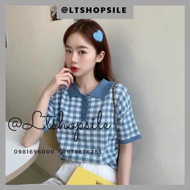 Áo len nữ cổ đức nhiều màu vintage kẻ ô cực xinh