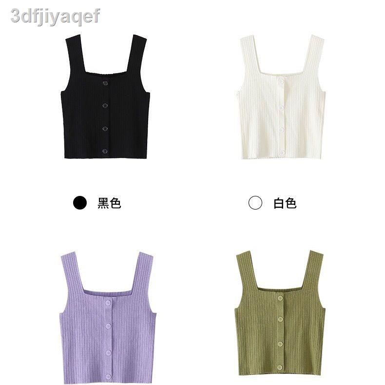 váy suôngváy body◙✷Tân Cương cotton sling đan áo vest nữ cổ vuông mùa hè năm 2021 mới cắt xén sơ mi bên trên v