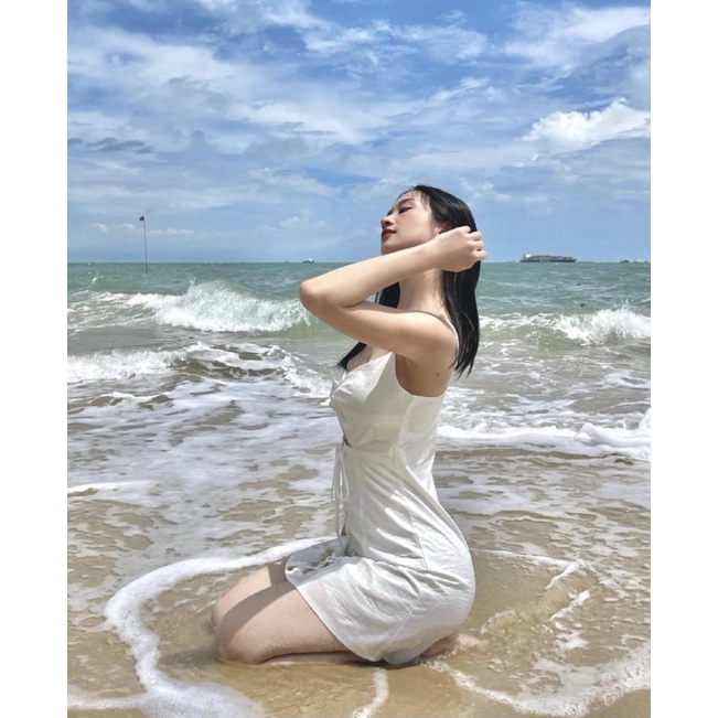 ELE Studios-Đầm thiết kế cao cấp 2 dây ngắn trắng dáng chữ A đi tiệc, đi chơi Aplomb Dress cá tính sexy ELE