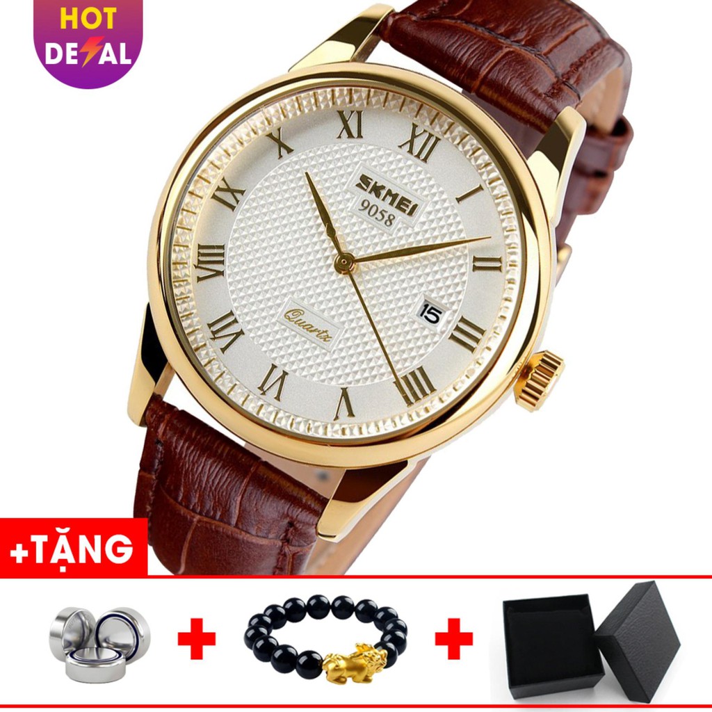 Đồng hồ nam dây da cao cấp SKMEI 9058 gold | BigBuy360 - bigbuy360.vn