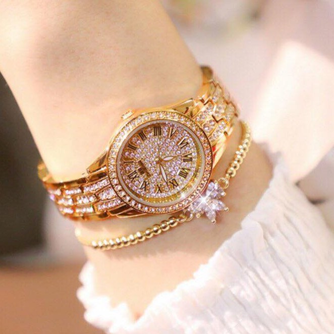 Đồng hồ nữ BeeSister viền đá mặt tròn nhỏ số La Mã + Tặng hộp đồng hồ + Pin | BigBuy360 - bigbuy360.vn