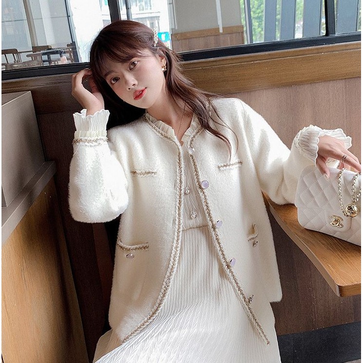 Áo khoác cardigan dáng rộng giữ ấm phong cách Hàn Quốc dễ phối đồ cho nữ