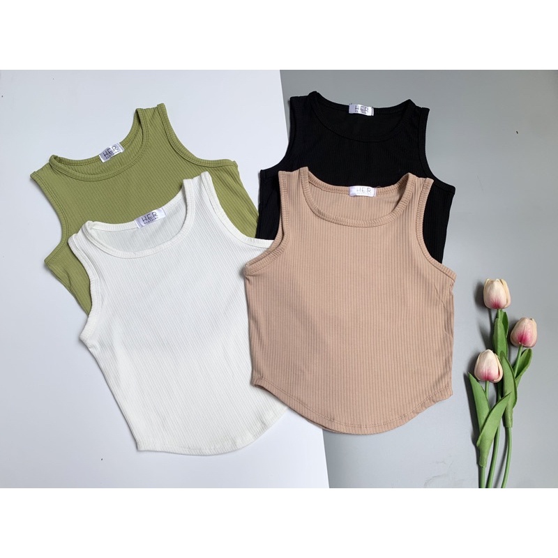 Áo ba lỗ croptop nữ tăm gân nữ vạt bầu cổ tròn dáng ôm kiểu dáng mới trẻ trung cá tính
