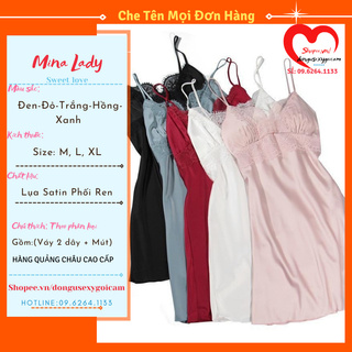 Đầm ngủ lụa satin cao cấp kèm mút ngực