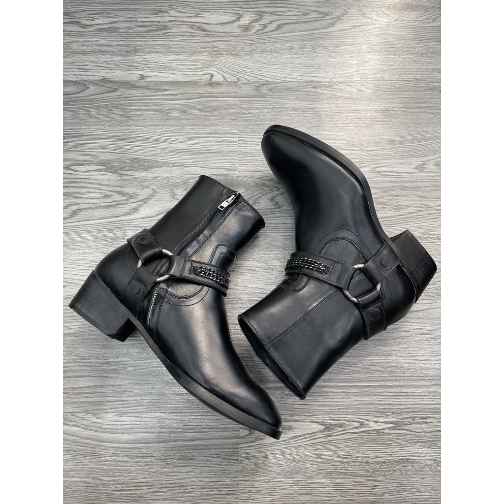 Giày Harness boots classic phụ kiện xích đen- Da bò nguyên tấm-bảo hành 24 tháng