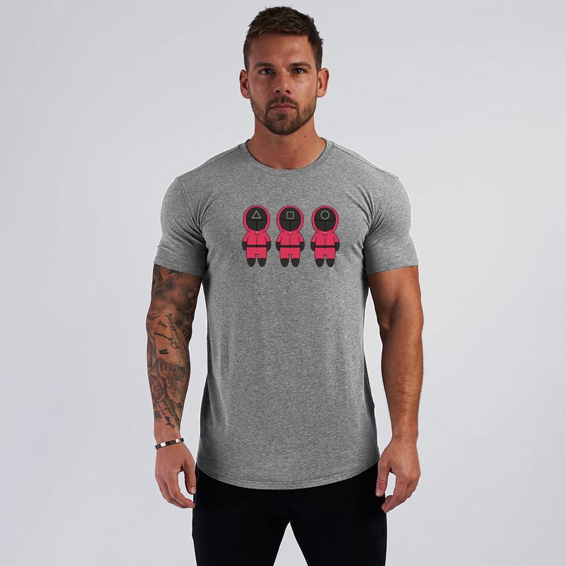 Áo thun cotton cỡ lớn XXL in hình trò chơi con mực cho nam tập gym thể hình