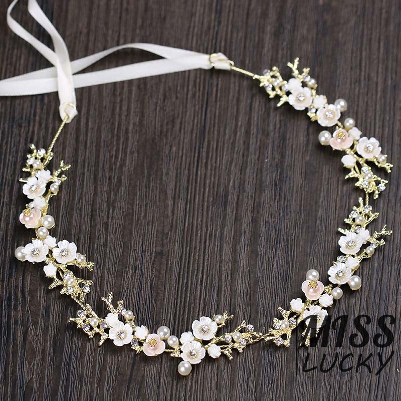 Vòng hoa trang trí tóc cho nữ đính đá + ngọc đẹp mắt