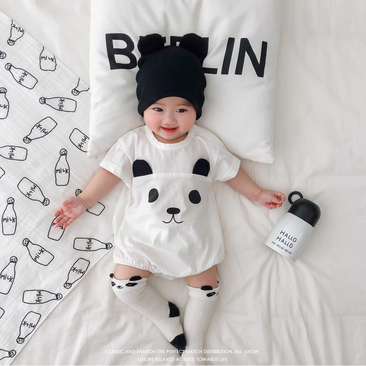 Áo liền quần tay ngắn họa tiết chú gấu dành cho các bé từ 0-24 tháng tuổi