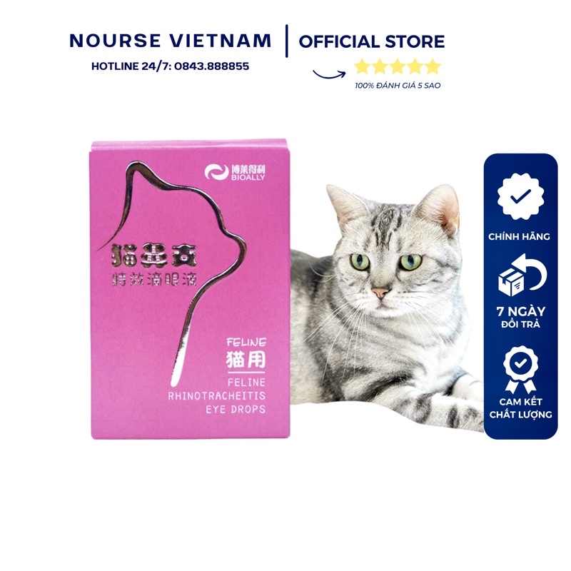 Bioally Feline - Nhỏ mắt mũi hỗ trợ chữa các bệnh đau mắt, sổ mũi và herpes ở mèo