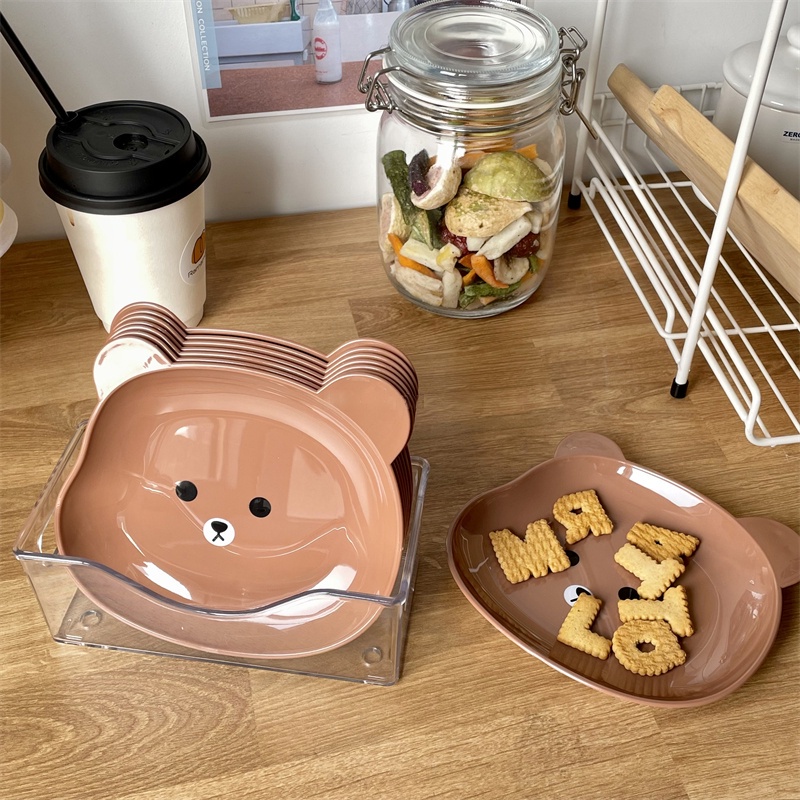 Set 8 Đĩa Nhựa Hình Gấu Đựng Thức Ăn Vặt Đa Năng Kèm Khay Tiện Lợi